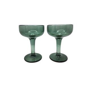 Vintage pr of Mold Blown Smoky Green 6oz Martini, Cocktail Glass